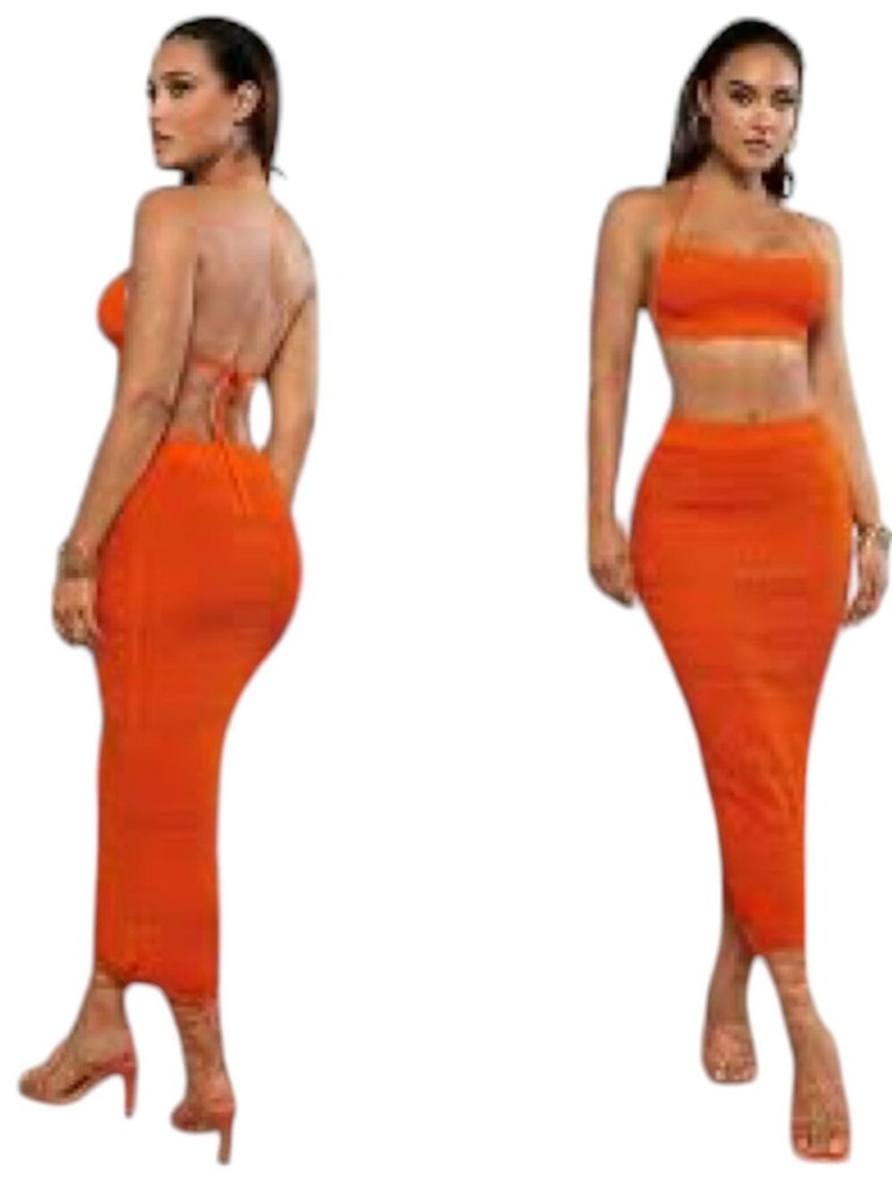 Shein Bae Crochet Coverup Vibrant Orange Summer Set, size medium